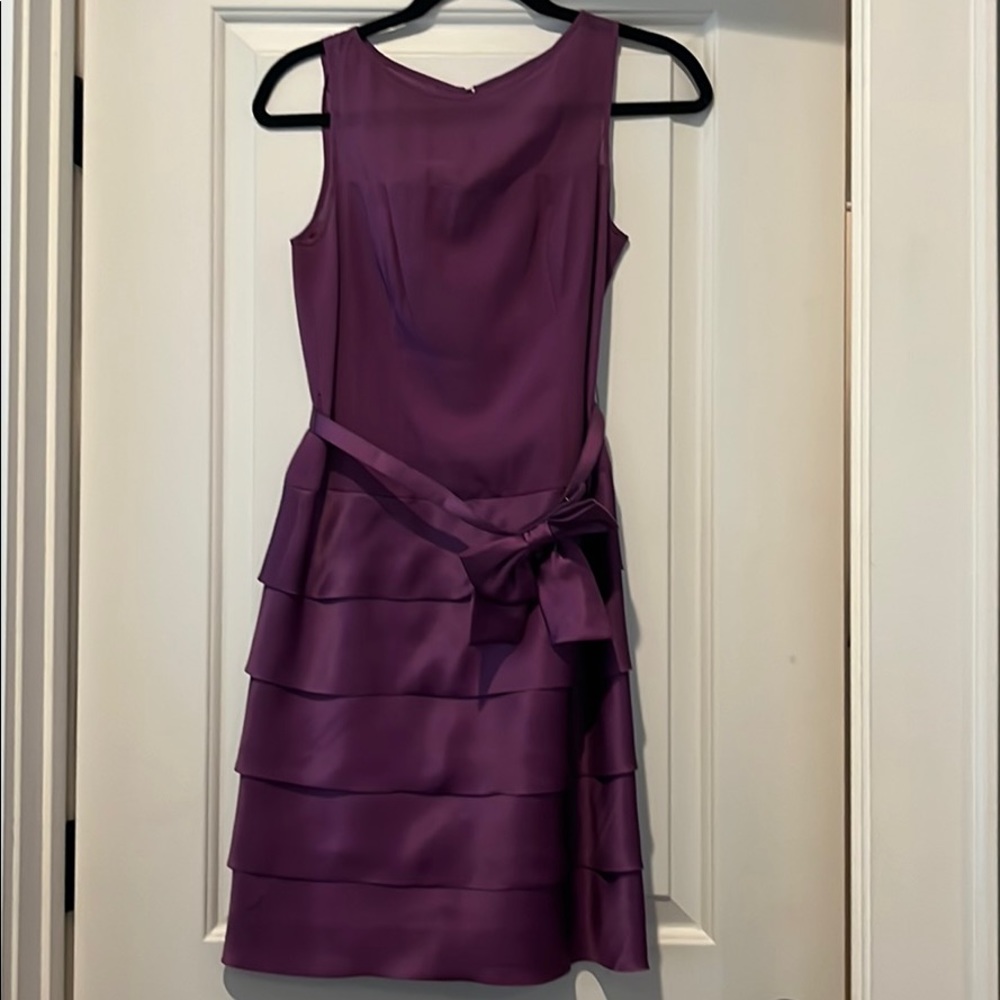Purple tiered belted dress. Super flattering!!